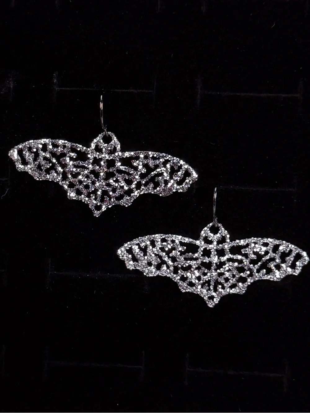 Pretty Silvertone bling bat costume pierced earrings